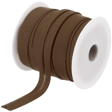 QUARKZMAN Cinta Al Sesgo De Poliéster Plegada Simple De 1/2 Pulgada En Rollo Continuo Para Costura, Acabados, Ribetes, Manualidades (Marrón 25 Yardas)