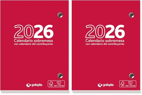 Grafoplas - Taco Calendario 2026 para Sobremesa, 8,3x11cm, Vista Día Página, Calendario Contribuyente, Papel 70 Gramos, Certificado FSC, Material Oficina Perfecto para Escritorio, De Enero a Diciembre