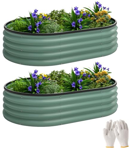 Outsunny Lot de 2 Carrés Potagers Acier Galvanisé 135 x 90 x 30 cm Vert | Bac Potager Surélevé de Jardin, Jardinière Exterieur Modulaire, pour Légumes, Fleurs et Herbes Jardin
