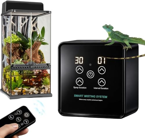Beregnungsanlage Terrarium Sprühdüsen 360° Verstellbare | Auto Reptilienvernebler mit Fernbedienung Touch-Screen und Timer, Intelligentes Befeuchtungssystem für Reptilien & Amphibien