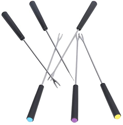 FTVOGUE Juego de Tenedores para Fondue, Tenedores para Fondue Largos de Acero Inoxidable, 6 Piezas de 23 Cm con Tapas Multicolores, Vajilla Resistente a la Oxidación para Pastel de Queso con