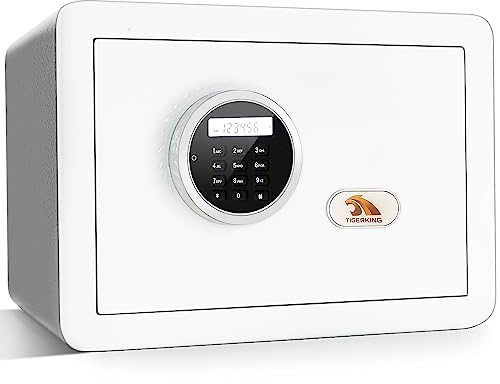 TIGERKING 1.2 Cu Ft Small Safe Box, White Security Safe with Digital Keypad, 2-Bolt Anti-Theft Locking Bolts, Removable Shelf, Easy Setup for Closet, Apartment, Dorm, Home Office
