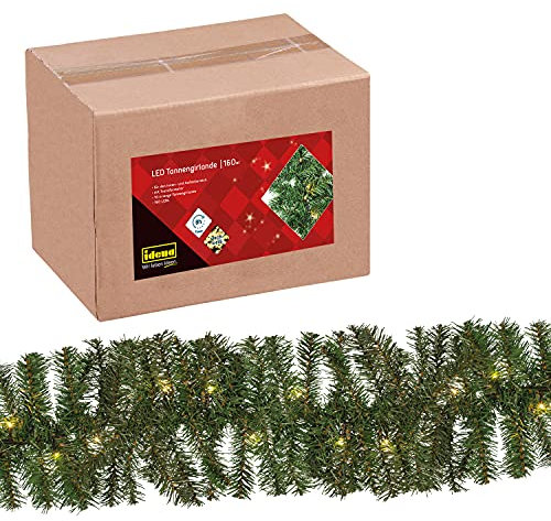 Idena 31854 - LED Tannengirlande mit 160 LEDs in Warmweiß, mit 8 Stunden Timer Funktion und Transformator, ca. 10 m lang, Deko für Innen & Außen, zum Basteln, als Party Deko, Weihnachtsdeko