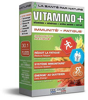 COMPLEXE MULTIVITAMINES ET MINERAUX Vitamino+ - Haute Absorption - Vitamines A, B, C, D3, E, Minéraux, Acides Aminés, Zinc - Immunité, Fatigue - Programme 30J - 30 Comprimés - Eric Favre