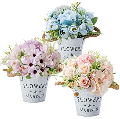 HOTLIKE Künstliche Pflanzen mit Topf, 3 Stücke Kunstblumen, Pflanzen Künstliche Blumen Deko, Bunten und Dekorativen Fälschung Blume für Tischdeko Hochzeit Büro Wohnzimmer Balkon Garten (Stil 4)