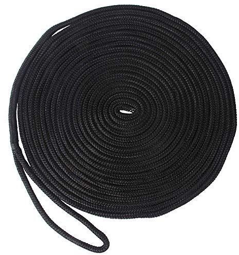 Corde Bateau Nylon Marin Corde D'amarrage Noir 7.5m/15m Kayak et Canoë Ligne de Remorquage Noir pour Bateau Accessoires(Ø 12mm)