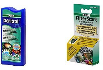 JBL Denitrol 23062 Bakterienstarter für Süß- und Meerwasser Aquarien 250 ml & FilterStart 25182 Bakterien zur Aktivierung von gereinigten Filtern für Süß- und Meereswasser Aquarien, Tropfen 10 ml