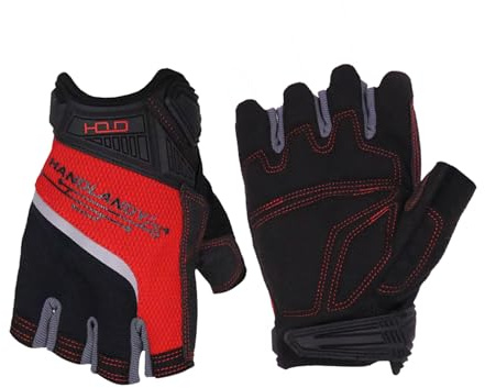 HANDLANDY Fingerless Work Gloves for Men, Half Finger Working Glove Grip Shock-Absorbing Breathable Uwrist TPR Anti-collision Gloves for Mens & Women (M)