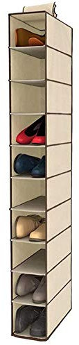 QILZO® Étagère à chaussures en tissu à accrocher dans le placard Étagère suspendue pour ranger les chaussures avec 10 étagères. Range chaussures 15x30x120cm