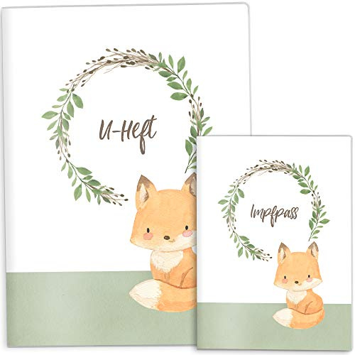 OLGS U-Heft und Impfpasshüllen Set | Cute Forest Fuchs | Hochwertige Hüllen für Untersuchungsheft & Impfpass | Ausgezeichnetes Babygeschenk (U-Heft Set, nicht personalisiert)