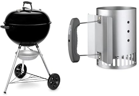 Weber Barbecue à Charbon Original Kettle 57cm E-5710, Thermomètre, Trépied, Roues, Noir & Cheminée Rapidfire