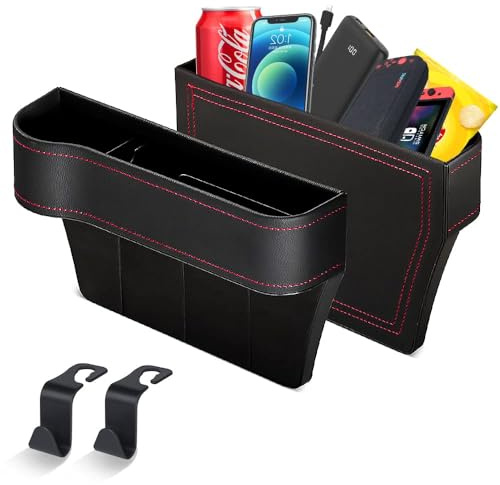 Autositz-Lückenfüller, Organizer, 2 Stück, Auto-Organizer, Vordersitz-Lückenfüller mit Getränkehalter, PU-Leder, Autokonsole, Seitentasche mit USB-Ladeloch