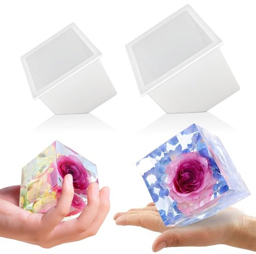 Voaesdk 2 moldes de resina de cubo biselado grande, moldes cuadrados de resina de silicona de 4.09 pulgadas y 3.35 pulgadas para preservación de flores, moldes de fundición de resina epoxi de cubo