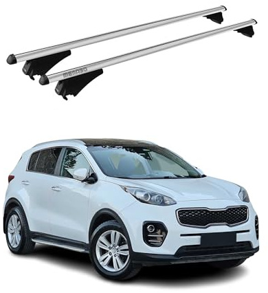 Menabo Dachträger Grundtäger kompatibel mit Kia Sportage QL 2015-2021 Aluminium 75kg Silber 2tlg Geschlossene Reling kompatibel mit Fahrradträger, Dachboxen, Skiträger Abschließbar