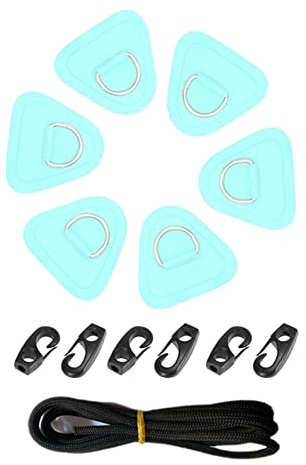 iSpchen Kajak D-Ring-Pad,6 Stück Edelstahl D-Ring-Patch PVC D-Ring Stand-Up Paddleboard PVC-Patch Kajak D Ring Haken mit Bungee-Seil für Kajaks,SUP,Schlauchboote Kanu Kajak Deck Zubehör