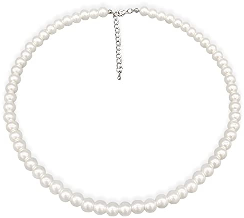 LIHELEI Collana di Perle, Perle d'imitazione Eleganteda 8mm, Collana Perle Rotonda Bianca, Collana Girocollo per Donne Ragazze, Regalo per Donne e Uomo - 38CM