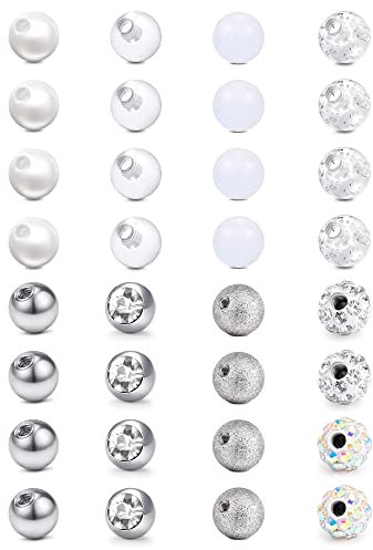 Rajnard Piercing Kugeln Ersatz 16G 3mm Ersatz Kugeln für Lip Labret Stud Septum Ring Helix Tragus Augenbraue Rook Daith Piercing Schmuck Damen Herren 32 Stück Silberton
