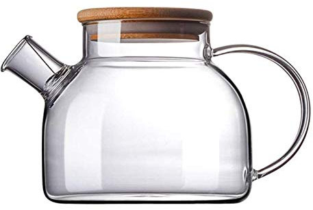BEZAX Teekanne Teekannen Server Klarglaskrug Teekanne mit Filterspule und Bambusdeckel Hohe Temperaturbeständigkeit Großer Ausguss Tee (Color : 1000ml)