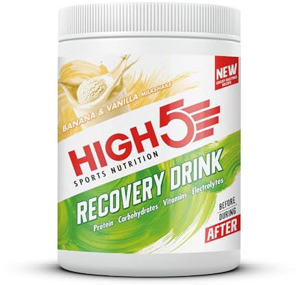 HIGH5 Recovery Drink - Carbohydrate and Whey Protein Powder (20g) for Muscle Recovery with Electrolytes Powder - Fast-Absorbing Post Workout Shake (Banana & Vanilla Milkshake, 450g - 9 Servings)