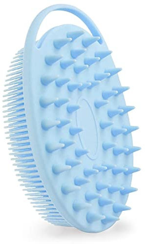 Hair Scalp Massager Shampoo Brush Body Scrubber, 2 in 1 Silicone Body Bath Brush&Scalp Scrubber, Dual-use Remove Dandruff & Shower Brush, Soft Bristles Care for Men, Women, Kids, Pets (Blue with Hook)