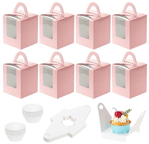 Coolty 50 Pièces Boîtes à Cupcakes 1 Trou Boîte à Muffins en Papier Boite Gateau avec 100 Pièces Moules à Cupcakes pour Pâtisseries, Biscuits, Petits Gâteaux, Tarte, Cupcakes Pie (Rose)