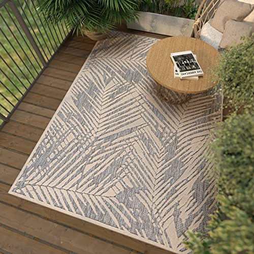 Mazovia Tappeto da Esterno Terrazzo Moderno a Pelo Corto - Tappeto per Esterno Grande - Tappeti da Esterno - Motivo Floreale - Beige Grigio 200x300 cm