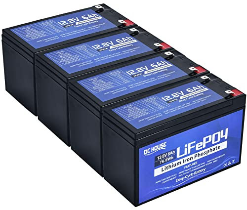 DCHOUSE 4 baterías de Litio de 12V 6Ah LiFePO4 Recargables con más de 3000 ciclos Profundos para Sistema Solar, buscador de Peces, Cochecito, Barco, Caravana, Camping
