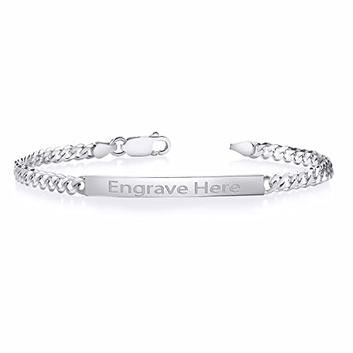 Gem Stone King Made in Italy 925 Sterling Silver Customized and Personalized Engravable ID Curb Chain Bracelet (7,7.5,8,8.5 Inch, 4MM Wide, Lobster Clasp)