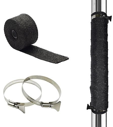 DOBTIM Fireproof Pipe Wrap Insulation 2 Wide X 16' Long, Fiberglass Heat Shield Tape Pipe Webbing for Stove Flue Protector with 2 Clamps, Black