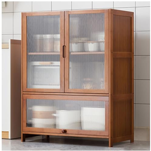 ARMERI 5-Stufiges Küchenregale Stehend, Küchenschrank mit Türen, Mikrowellenschrank, Bäckerregal, Standregal, Lagerregal für Küche Wohnzimmer mit Sichtbare Türen,B,80×106cm/31.5×42in