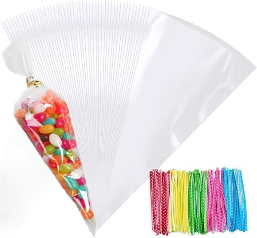 FOLKSNSHOPS 100 st genomskinliga konpåsar, 14 x 26 cm, cellofan med slipsar för festtillbehör, godis, kexvisning och inpackning på födelsedagsfester och festivaler