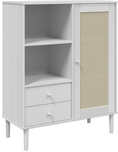 vidaXL Highboard SENJA Rattan-Optik Weiß 90x40x112 cm Kiefernholz