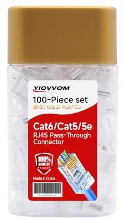 YIOVVOM Connettori Pass Through RJ45 8P8C Cat 6 (connettore Cat6 / spine modulari RJ45/estremità Cat 6/spine Ethernet/connettori di rete UTP per filo solido e cavo standard, trasparente, confezione da