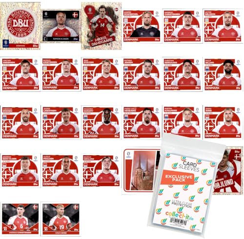 Bundle mit UEFA EURO 2024 Germany - Sammelsticker - Mannschaftspaket - Dänemark + Exklusive collect-it Hüllen