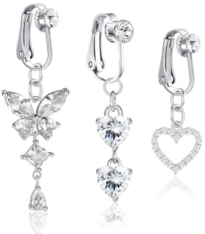 Cinsersr Bauchnabelpiercing 3 Stück Fake Bauchnabelpiercing Clip Einfaches Design Geeignet für die Tägliche Kombination von Damen und Mädchen