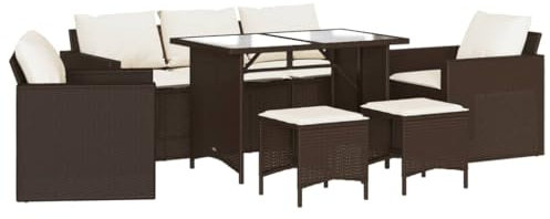 vidaXL Gartenmöbel-Set 6-teilig mit braunen Kissen aus Polyrattan