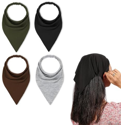 Kabwea 4 pares de diademas bohemias para mujer, pañuelos triangulares, pañuelos de gasa, turbante para el pelo, toalla elástica, accesorios para la cabeza para mujeres y niñas, multicolor, L