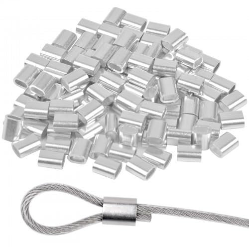 100 Pezzi Manicotti in Alluminio Ovali, 4mm Manicotti Alluminio Clip, Maniche Corda Inacciaio, Alluminio Morsetto per Fune Metallica per Cavo, Filo Corda