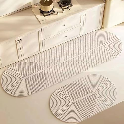 Hixingo Tapis Cuisine Antidérapant Absorbant Diatomite Tapis de Cuisine Ovale, Tapis Cuisine Devant Evier, Lavable Tapis de Bain Tapis Vaisselle Tapis Douche (Géométrie,50x160cm)