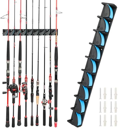 SAN LIKE Rutenständer Angelrutenhalter, Angelrutenständer Wandhalterung Rutenstnder für 9 Angelruten, Angelrutenhalter Wand Vertikale Perfekt für Rutensortieren