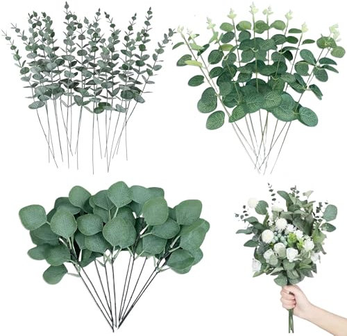 JOZMMZEOOA 30 Pièces Eucalyptus Artificiel,Eucalyptus Fleurs Séchées Feuillage Artificiel D'Eucalyptus Artificielles Branche Decorative Bois,pour Maison et Table Noël Décoration(A)