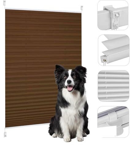 Plissee Ohne Bohren Klemmfix 40 x 160 cm Verdunklungsplissee Uv-Schutz Faltrollo Blickdicht, Klemmfix-Plissee mit Klemmträger Easyfix für Fenster Und Tür, Braun