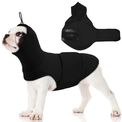 Hjumarayan Hundepullover mit Hoher Kragen, Beruhigungsweste für Hunde, Anti Stress Weste mit Ohrenschutz, Dehnbarer Hundejacke Bequemer Hundeweste für Feuerwerk Donner Sirenen, Schwarz XS