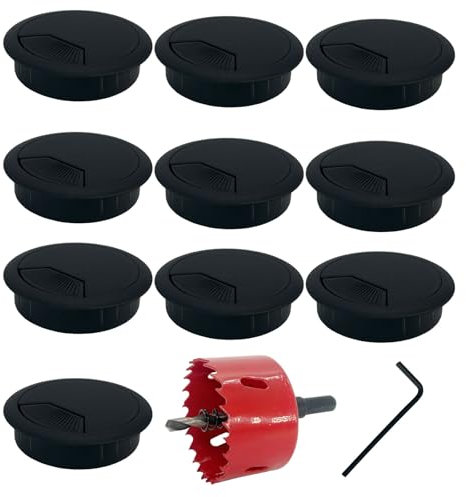 10 Pcs Desk Grommet 60mm with 60mm Hole Saw, Desk Cable Hole Cover,Plastic Desk Cable Grommet,Computer Desk Wire Hole Cover (Black)