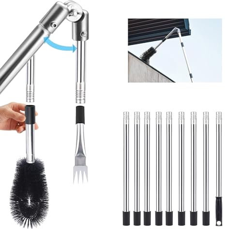 Gutter Cleaner 4M Telescopic Roof Gutter Cleaning Tools Kit with Adjustable Angle Pole Gutter Brush Scoop, for Removing Leaves, Debris & Spider Webs from Gardens Ditches Villas Townhouses 12Pcs