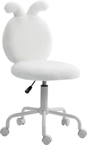 HOMCOM Bürostuhl Schreibtischstuhl mit Hasenohren, Höhenverstellbar Kosmetikstuhl mit Samtoptik, Drehstuhl ohne Armlehne Schminkstuhl für Schlafzimmer, Weiß