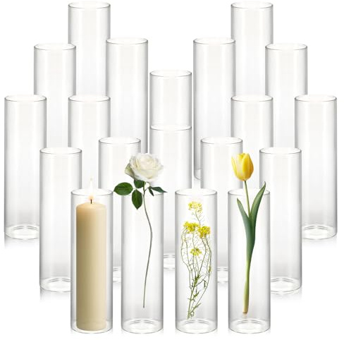 20 Pack 5.9 Tall x 1.8 Diameter Clear Glass Cylinder Vases - Multi-Use Flower Vase, Hurricane & Floating Candle Holders for Wedding Centerpieces, Home Decor, Table Displays (20)
