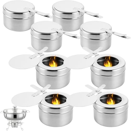 LOPYXBR Pack of 8 fuel paste containers, stainless steel, fuel paste container with lid, fondue burner, fuel paste container for buffet, hot pot, dry pot cuisine, camping, hiking, outdoor