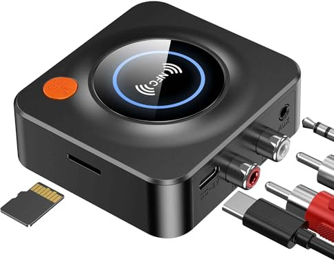 Receptor Bluetooth, receptor Bluetooth para Hifi, receptor de audio Bluetooth para altavoces, sistema estéreo doméstico con NFC, ranura para tarjeta TF, 3,5 mm AUX/RCA
