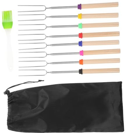 KONTONTY 8pièces Lot De Brochettes De Barbecue Télescopiques Acier Inoxydable Pour Griller Fruits Et Viandes Poignées Bois Antidérapantes Réglables Et Faciles à Identifier